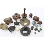 Collection of frog ornaments - including bronze, soapstone,