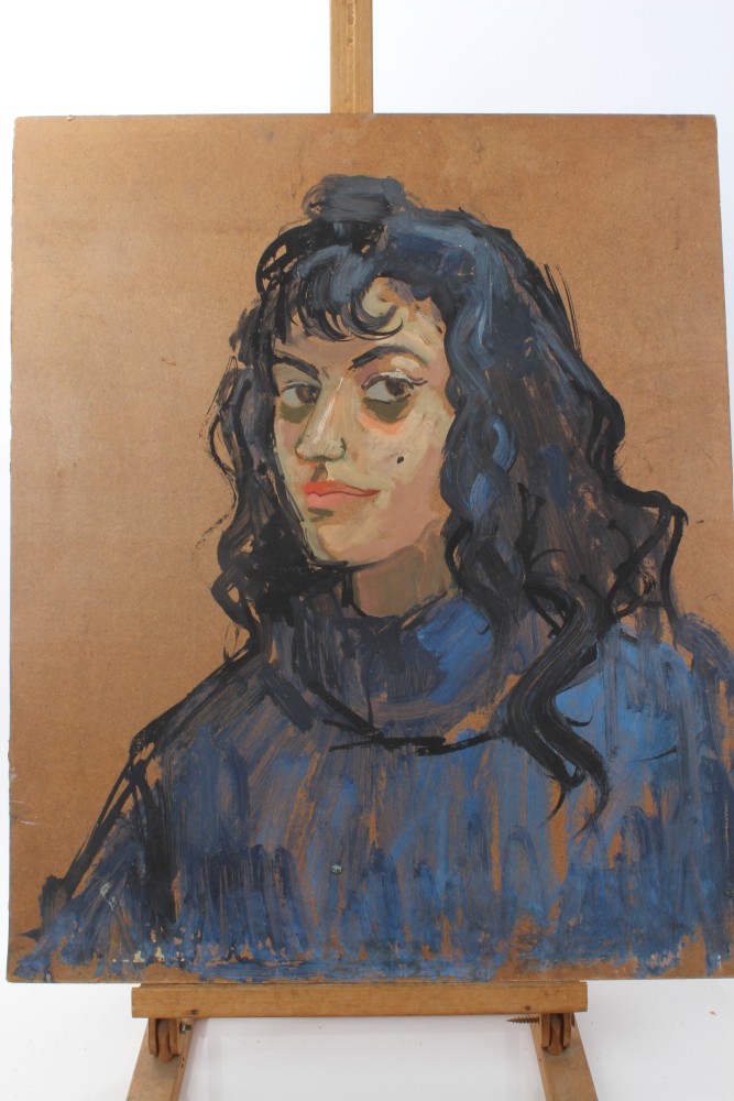 Peter Collins, oil on board - portrait of a young lady, signed, 61cm x 51cm, unframed, - Image 8 of 13