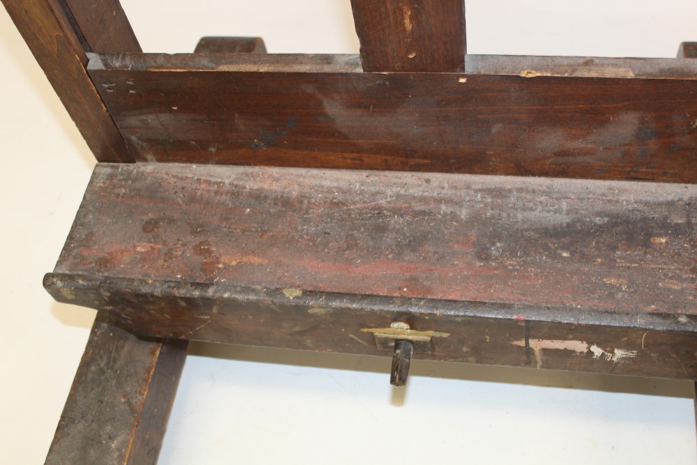 Good Victorian stained beech artists' easel of large size, adjusting on a screw, - Image 3 of 3