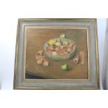 Peter Collins, oil on board - still life of winter vegetables, signed, 39cm x 60cm,