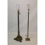 Late Victorian brass standard lamp on fluted column and circular spread base,