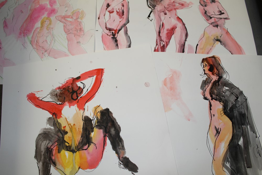 Peter Collins - large quantity of unframed works on paper, predominantly life drawings,