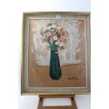 Peter Collins, oil on board - still life of flowers in a vase, signed and dated '75, 62cm x 51cm,