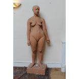 Karin Jonzen (1914-1998), life-size plaster model of a standing female nude, on square base,