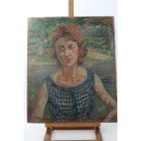 Peter Collins, oil on board - portrait of a young lady, signed, 61cm x 51cm, unframed,