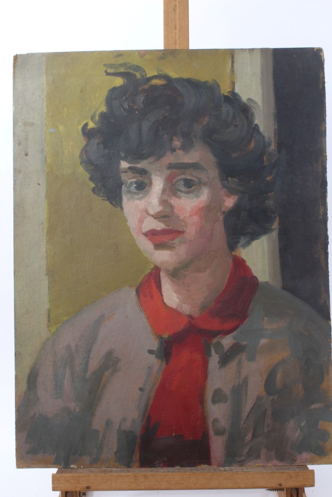 Peter Collins, oil on board - portrait of a young lady, signed, 61cm x 51cm, unframed, - Image 13 of 13