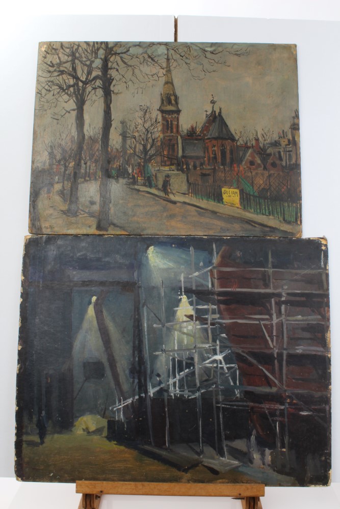 Peter Collins, oil on board - London street view, 50cm x 38cm, together with five other town views, - Image 4 of 5