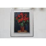 Peter Collins, oil on board - still life of a pot plant, together with two other similar,