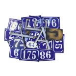 Collection of vintage French enamelled house number plates (approximately thirty),