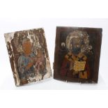 18th / 19th century Russian icon depicting a Saint, engraved Cyrillic text verso, 31cm x 26cm,