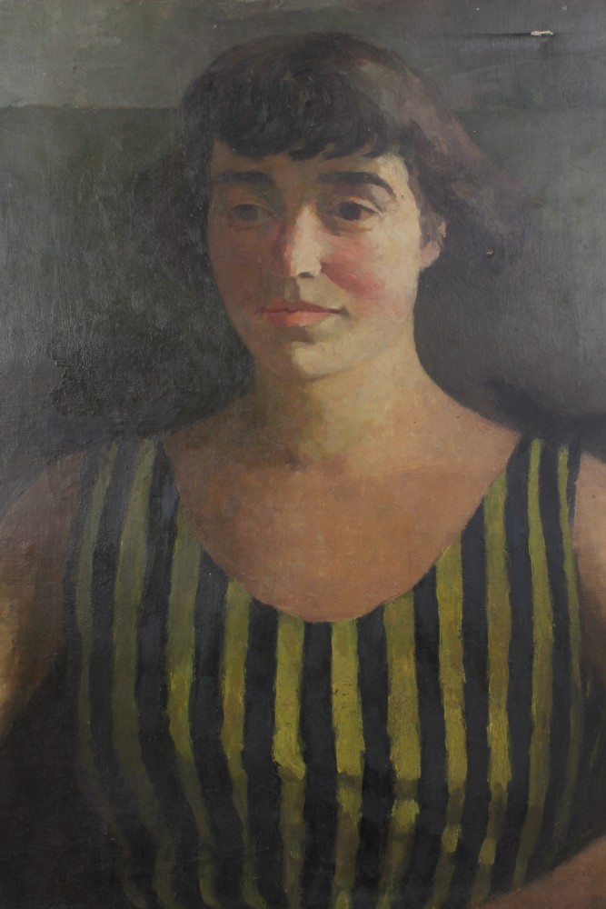 Peter Collins, oil on board - half-length portrait of a young lady, 60cm x 50cm, framed, - Image 2 of 7