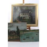 Peter Collins, oil on board - French houses, signed, 38cm x 48cm, framed,
