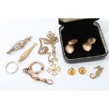 Small group of gold and yellow metal jewellery including pair of gold (9ct) cufflinks,