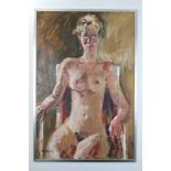 Peter Collins, oil on board - portrait of a seated nude, signed and dated '81, 75cm x 81cm, framed,