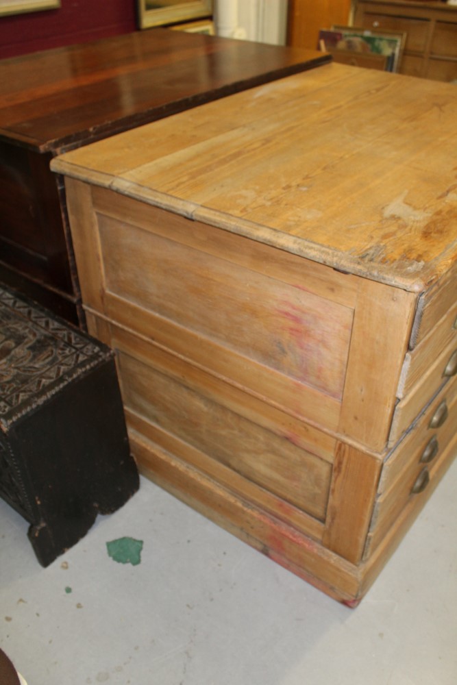 Early 20th century pine plan chest with six drawers and brass cup handles, - Image 2 of 4