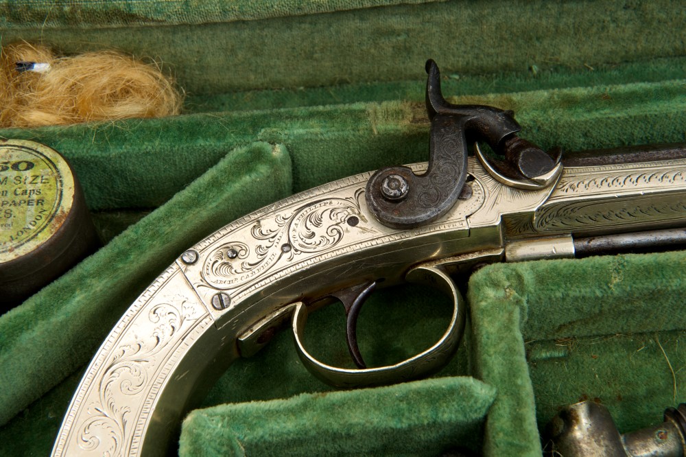 Rare 19th century Scottish German silver framed percussion pistol, circa 1830 - 1840, - Image 4 of 5