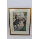 Arthur Chidley, watercolour study 'Duty Calls' depicting the 12th Lancers mounting up,