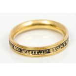 Fine Georgian gold (18ct) and black enamel memorial ring, inscribed - 'Genl.