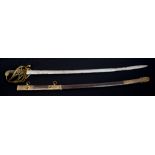 William IV 1824 pattern Infantry Officers' sword with gilt brass Gothic hilt and wire bound fish