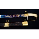 Fine George III 1796 pattern-type Officers' sabre with gilt brass stirrup hilt with diced ivory