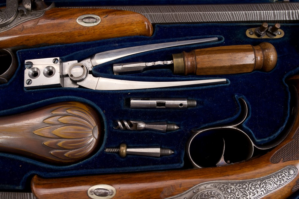 Fine pair of mid-19th century German percussion target pistols in original close-fitting case, - Image 8 of 8