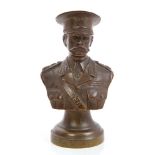 First World War bronze bust of General Lord Kitchener in uniform, with brown patination,