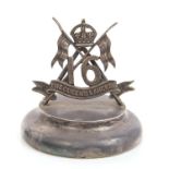 1920s sterling silver desk weight with Kings crowned 16th Queen's Lancers badge with crossed lances