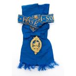 The Most Noble Order of The Garter - good quality Victorian fancy dress blue silk sash with gilt