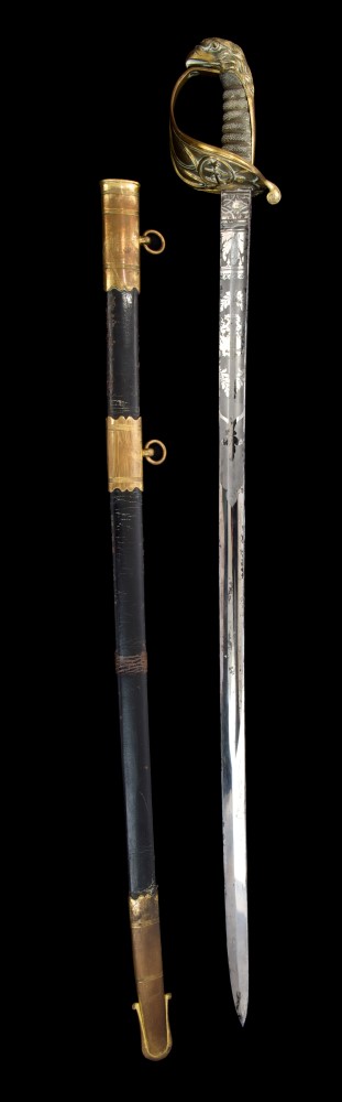 Rare late 19th century Republic of Chile Naval Officers' sword with gilt brass eagle's head pommel,