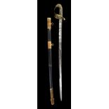 Rare late 19th century Republic of Chile Naval Officers' sword with gilt brass eagle's head pommel,