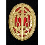 1950s Elizabeth II Knight Bachelor's silver gilt and enamel breast badge in original fitted Royal