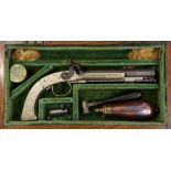 Rare 19th century Scottish German silver framed percussion pistol, circa 1830 - 1840,