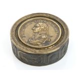 Early 19th century Lord Nelson commemorative gilt brass circular box decorated with Bust of Nelson,