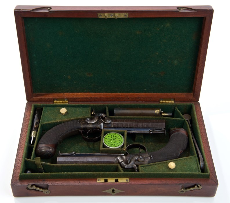 Fine pair of George IV Officers' cased percussion 'Man Stopper' 17 bore belt pistols, by W. - Image 2 of 3