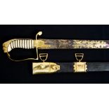 Rare George III 1805 pattern Senior Naval Officers' sword with gilt copper lion's head pommel and