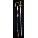 Good George V Naval Officers' dress sword with gilt copper lion's head pommel,