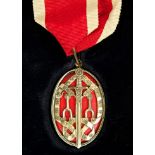 Contemporary Elizabeth II Knight Bachelor's silver gilt and enamel neck badge in original fitted