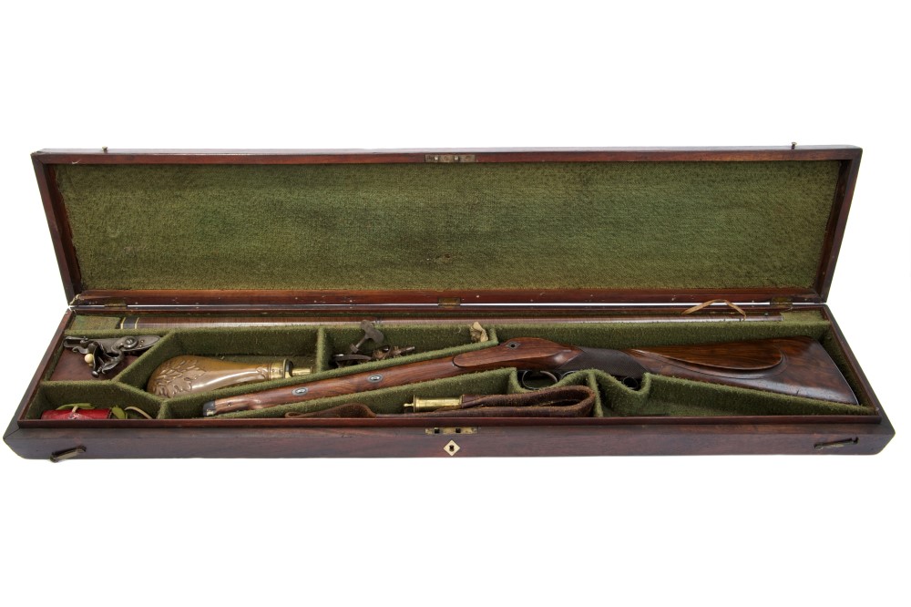 Fine Georgian cased 18 bore flintlock sporting gun by Wheeler, London, circa 1820,