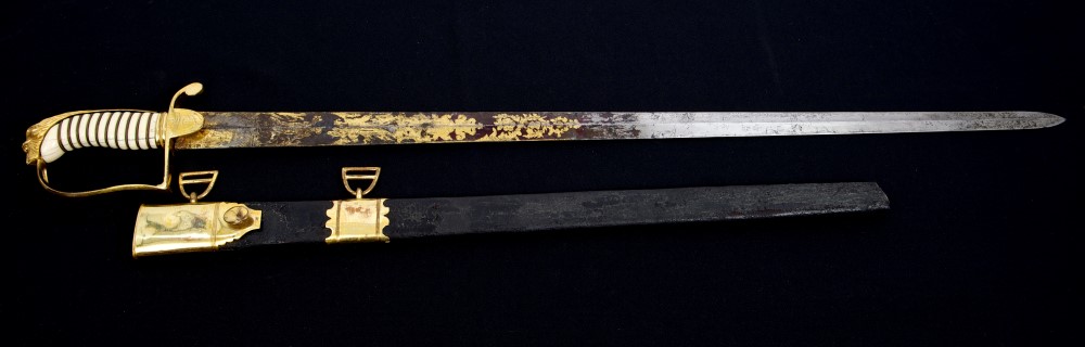 Rare George III 1805 pattern Senior Naval Officers' sword with gilt copper lion's head pommel and - Image 2 of 2