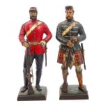 Pair of unusual Victorian cold painted metal soldiers depicting Highland Infantry and English