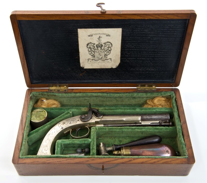 Rare 19th century Scottish German silver framed percussion pistol, circa 1830 - 1840, - Image 2 of 5