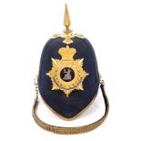 Victorian 1878 pattern Norfolk Regiment Officers' blue cloth helmet with gilt fittings and helmet