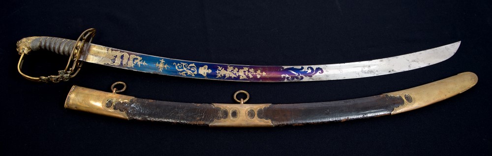 George III 1803 pattern Infantry Officers' sabre with gilt copper lion's head hilt with crowned GR