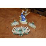 Royal Worcester figure Cecilia limited edition plus three German figures of ladies with swans