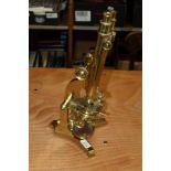 Fine Victorian brass monocular microscope by J.