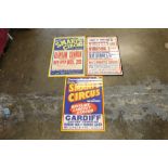 Three vintage Billy Smart's Circus poster for Winkfield & Windsor Zoo, Cardiff & Clapham Common,
