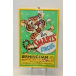 Vintage Billy Smart's Circus poster for Birmingham - depicting a stylised Tiger with drum,