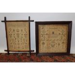 Two Victorian needlework samplers in glazed frames - 'Rose Bowen Aged 10, 1871' and 'Eliza Bowen',