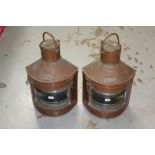 Good large pair of early 20th century copper ships' lanterns by William Harvie & Co, Birmingham,
