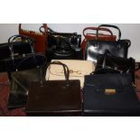 Selection of 1950s and 1960s quality vintage leather bags - including black patent leather by